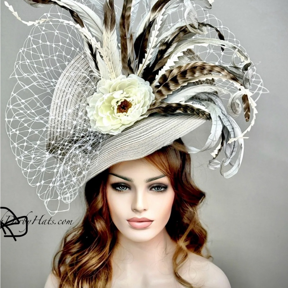 Cream and Brown Fascinator with Feathered Elegance